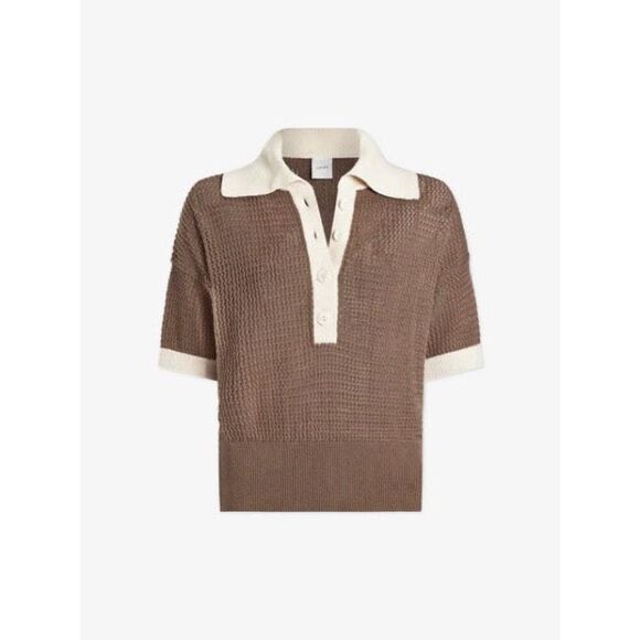 Varley Tops - Varley Finch Knit Polo - Taupe Stone/ Whitecap Size XL